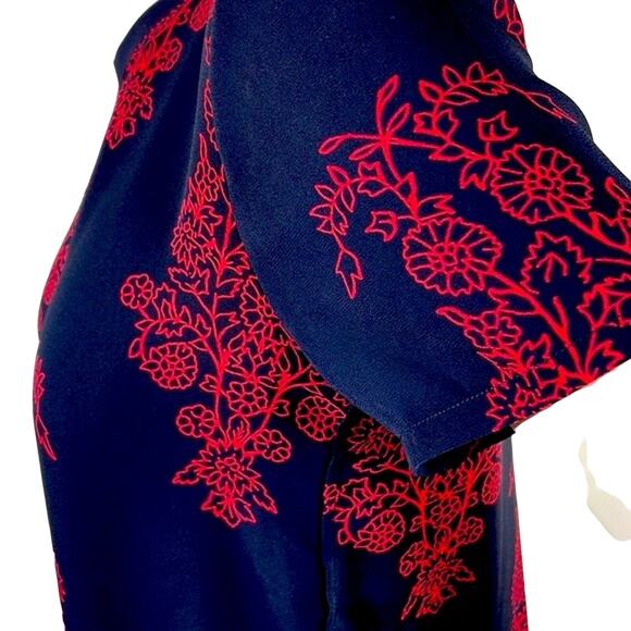 Loft Petites Black Red Floral Blouse Back Button Closure M/L see measurements - Picture 5 of 14